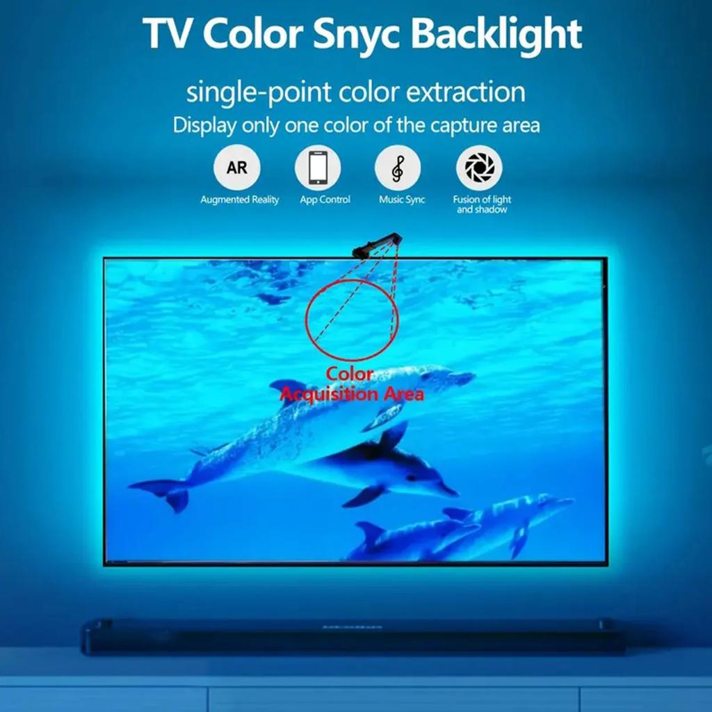 PC/TV Backlight with Color Picking Sensor RGBIC LED Strip Light Music Sync Smart Light Gaming Room Atmosphere Lighting 55-75inch
