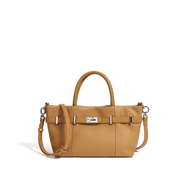 

Осенняя новая женская сумка из кожи с рисунком личи, нишевая простая и универсальная изысканная горизонтальная маленькая сумка-тоут светло-коричневого