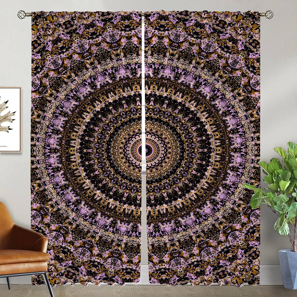 Elegant Room Curtains for Living Room Trippy Vibrant Mandalas Tulle for Bedroom Home Interior Curtains 2 Pieces Window Curtain