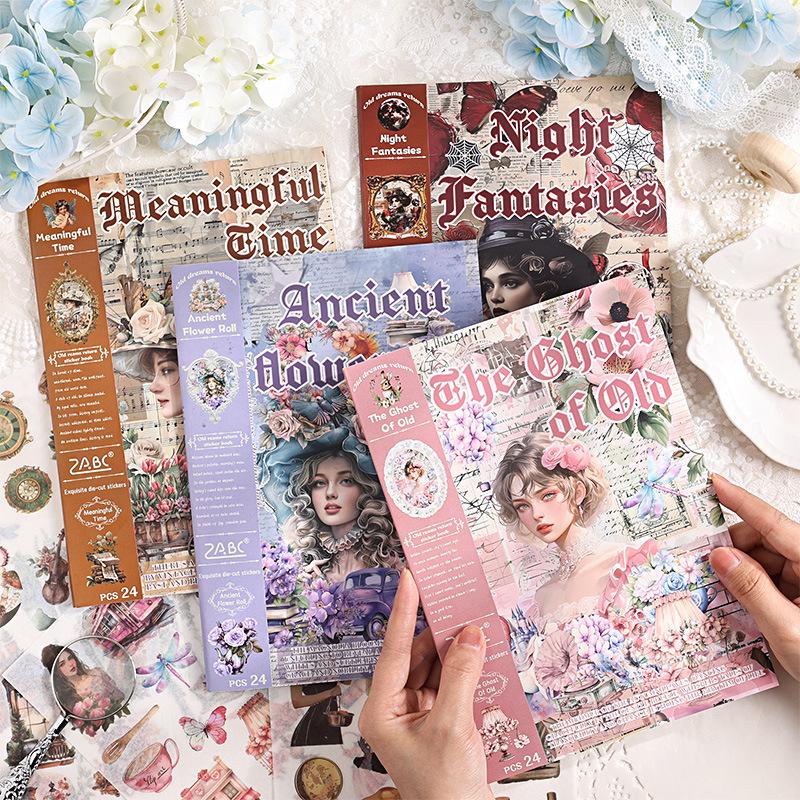 24 Pieces/piece Old Dream Return Vintage Handbook Sticker Book Cutting Film Sticker Book DIY Material Creative Sticker