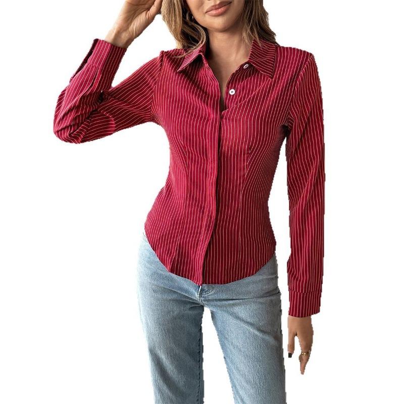 Vacation and Casual Style Lapel Striped Shirt Women's Clothing