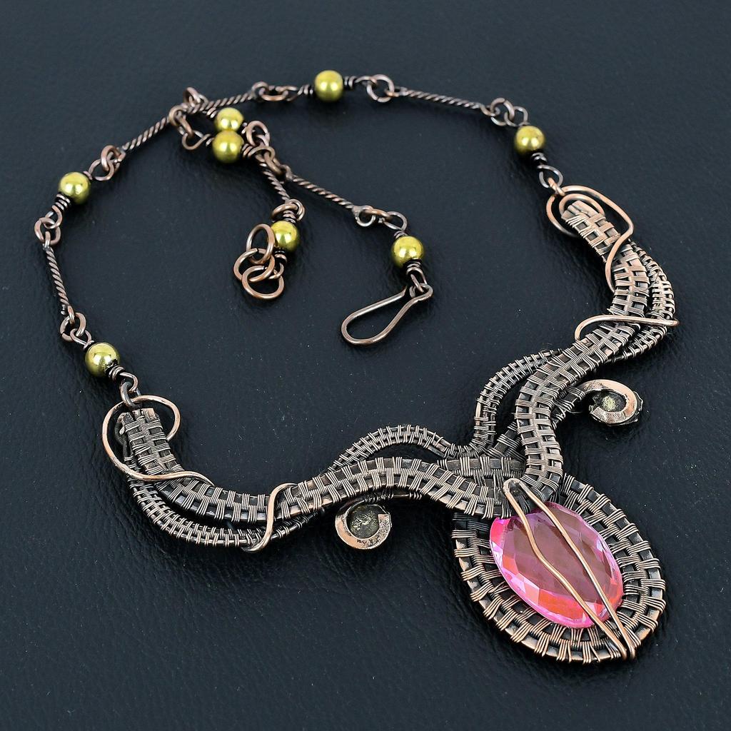 Pink Kunzite Necklace Handmade Jewelry, 999 Copper Wire Wrapped Necklace Designer Gemstone Jewelry Adjustable Chain Necklace Gift For Mom