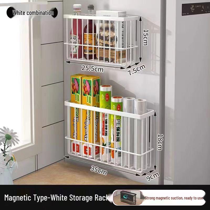 Punch-Free Wall-Mounted Kitchen Storage Rack: Multi-Functional Plastic Wrap Holder & Refrigerator Shelf