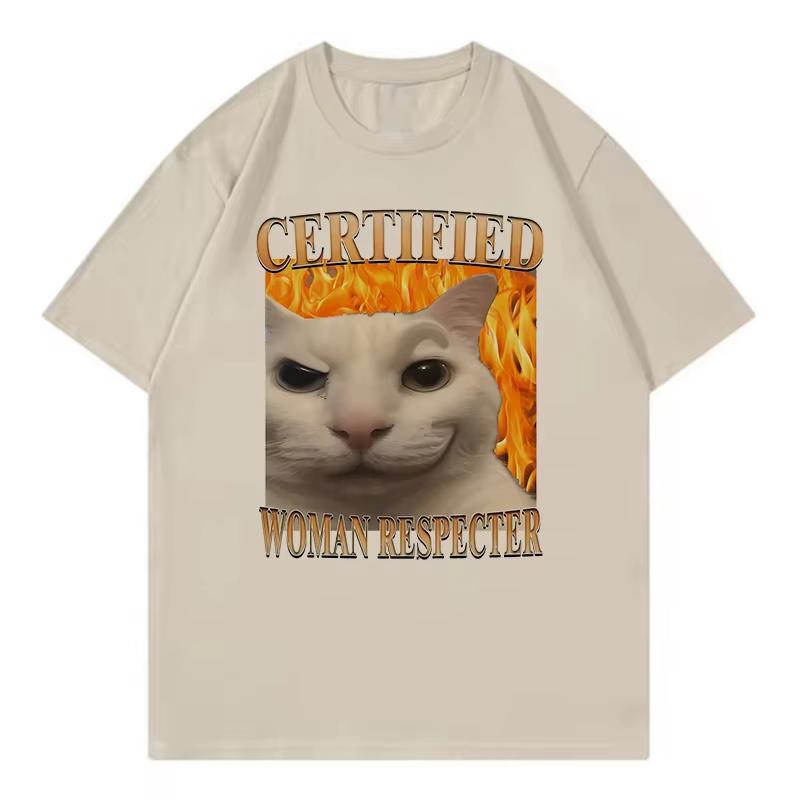 

Angry Cat Meme T Shirts Unisex Women Cat Tshirt Round Neck Short Sleeve Trendy Tee Shirt Streetwear S