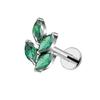 Right Grand ASTM F136 Titanium 16G Marquise CZ Leaf Shaped Cartilage Helix Conch Lobe Ear Piercing Flat Back Earring