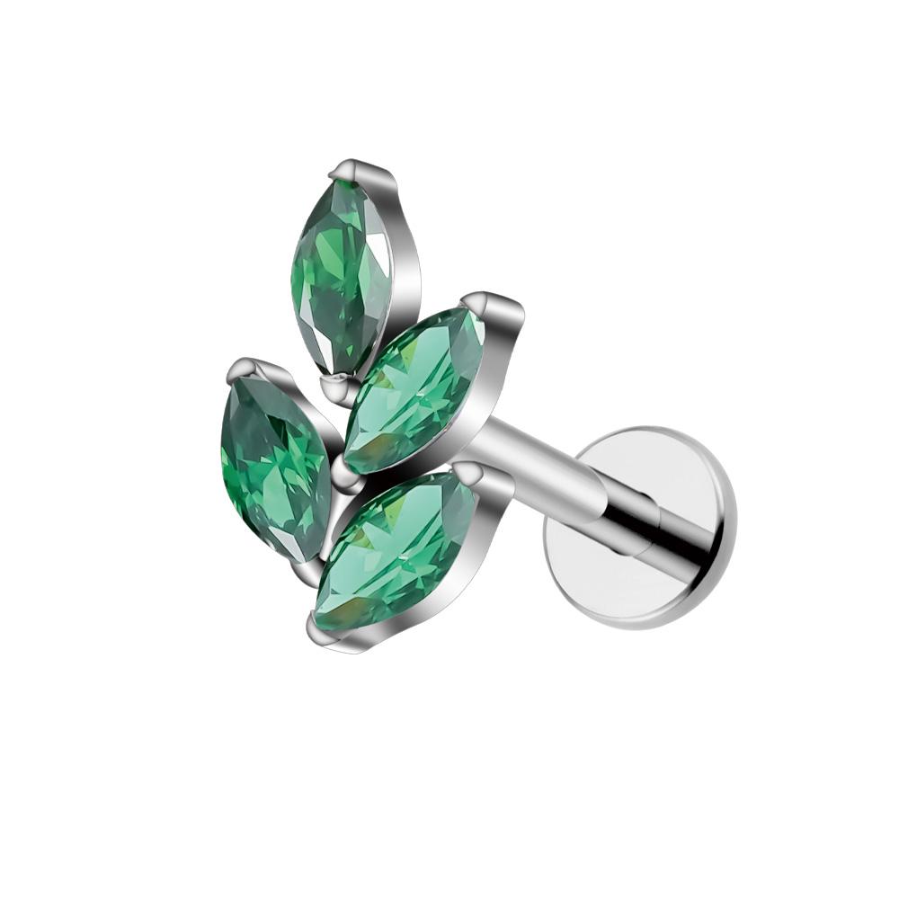 Right Grand ASTM F136 Titanium 16G Marquise CZ Leaf Shaped Cartilage Helix Conch Lobe Ear Piercing Flat Back Earring