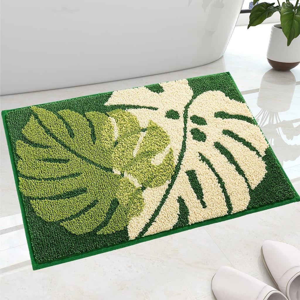 Two Leaf Super Soft Microfiber Bath Mat Super Absorbent Anti-Skid Door Mats for Home/Bathroom Mat/Bedroom/Kitchen/Floor Mat (Green) Pack of 1