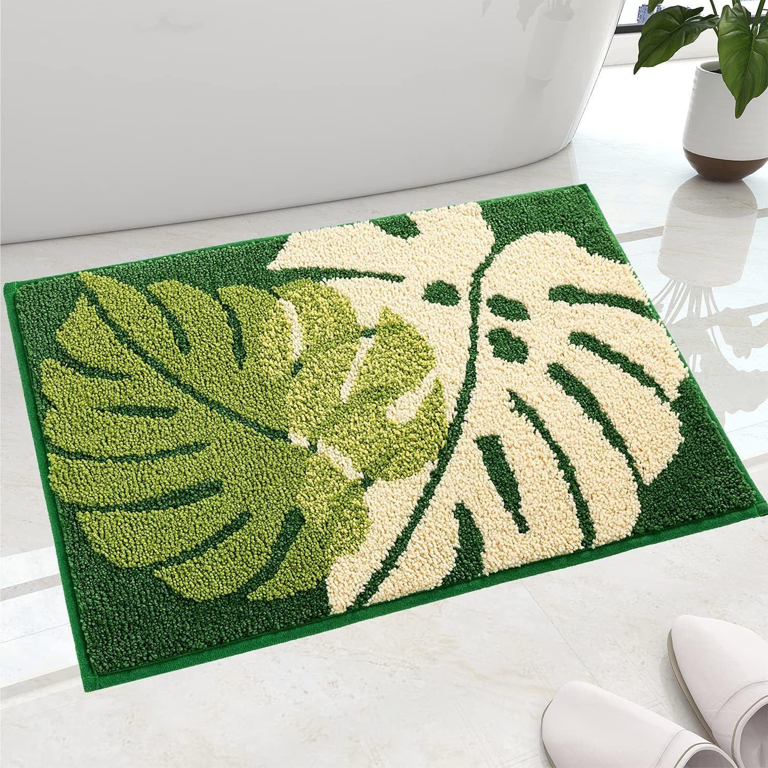 

Two Leaf Super Soft Microfiber Bath Mat Super Absorbent Anti-Skid Door Mats for Home/Bathroom Mat/Bedroom/Kitchen/Floor Mat (Green) Pack of 1