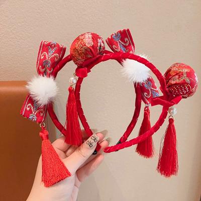 Balle Peluche Cheveux Nouvel An Chinois Fuwa Bandeau Rouge Tout-match Bandeau Enfant Bébé