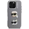 Karl Lagerfeld FW Grained Karl & Choupette Heads Pins Case for iPhone 16 Pro Gray