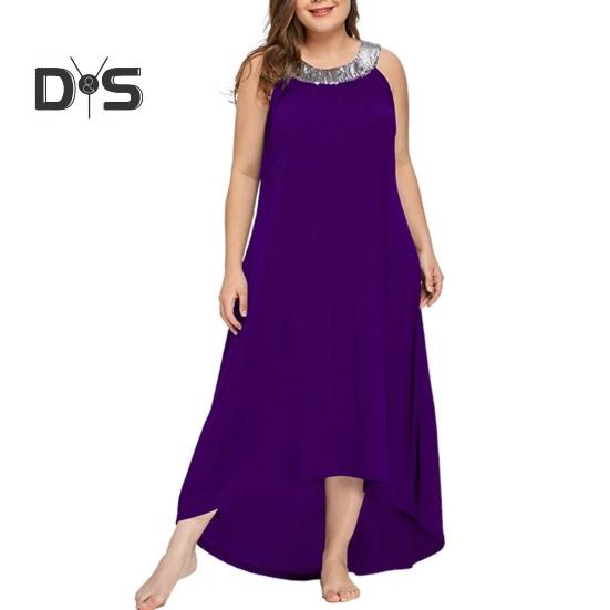 

Женское платье подружки невесты с пайетками и бретелькой через шею, платье без рукавов большого размера, летнее пляжное длинное платье для коктейльной вечеринки, свадьбы, вечера XXXXXL фиолетовый