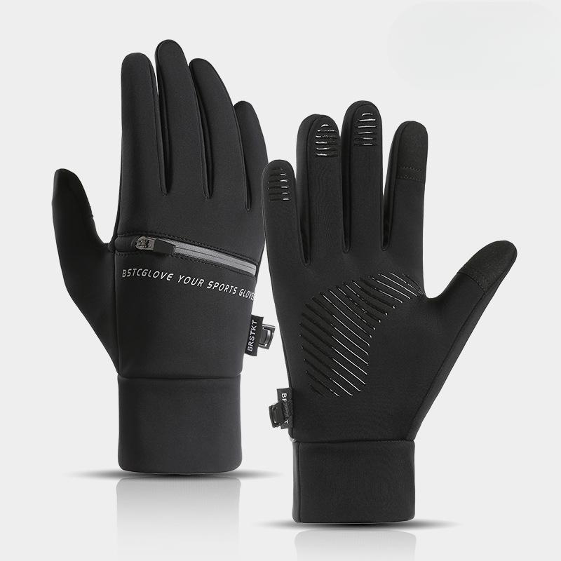 Outdoor Cycling Sports Gloves for Men Windproof Waterproof Fleece  Warm  Touch Screen Zipper Gloves for Autumn and Winter