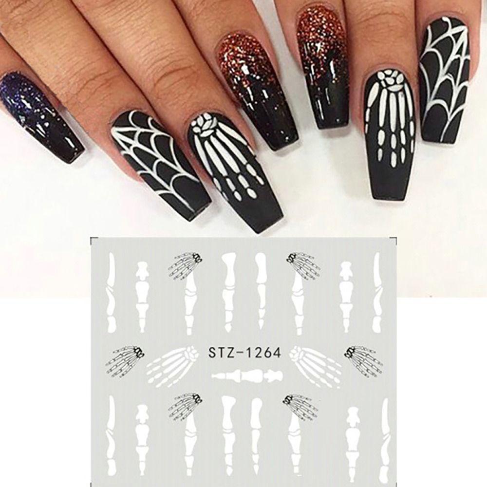 Halloween Skull Nail Art Water Decals Stickers Mummy Ghost Spiders Web DIY Nail Stickers Fake Nail Accessories