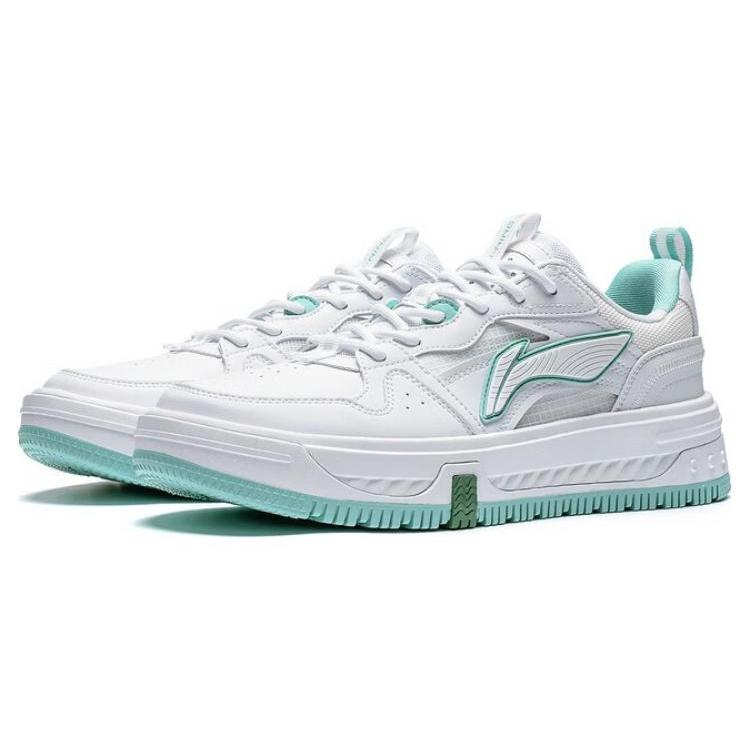 New LiNing Anti-Slip And Wear-Resistant Height Increasing Low-Top Skateboard Shoes Men's White Cyan AGCT143-1