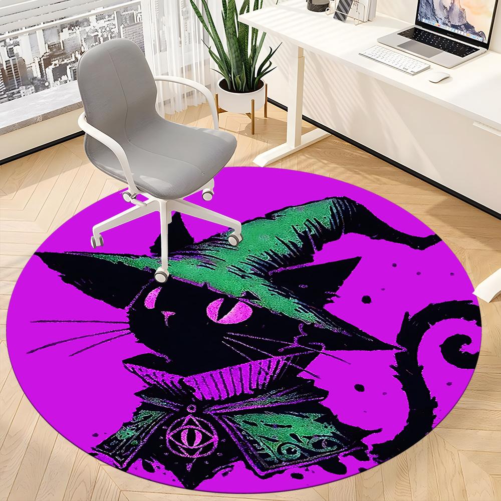 1pc Witch Cat Office Round Area Rug, Indoor Mat Suitable ForOffice, Under Office Chairs Bedroom Living Room Home Decor, Room Deco q119
