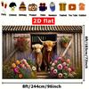 2D flat design 1-piece farm-themed Scottish and Highland cattle flower field party set suitable for garden parties