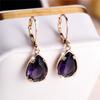 Charm Female Purple Water Drop Zircon Stone Hoop Earrings Gold Color Simple Wedding  For Women