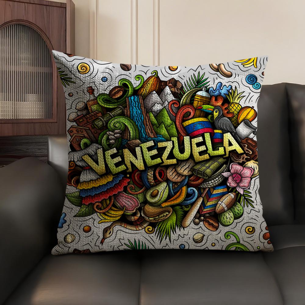 Aesthetic Art VVenezuela Cushion Cover Natural Linen Organic Fabric DoubleSided Printing Sofa Home Decor Gift Pillow Case