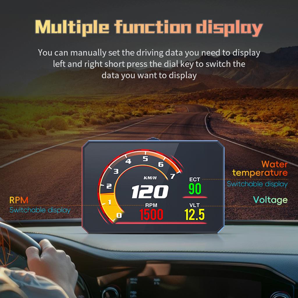 P16 Automotive OBD2 LCD Meter HUD Car Digital Head Up Display TFT Screen Car Accessories With RPM Voltage Water Temp KMH Speed