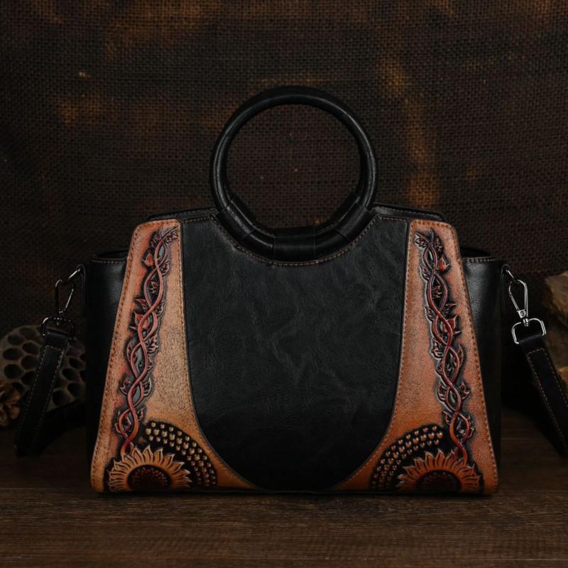 

Johnature Vintage Embossed Exquisite Handbag Large Capacity Versatile Shoulder Crossbody Women s Bag чорний