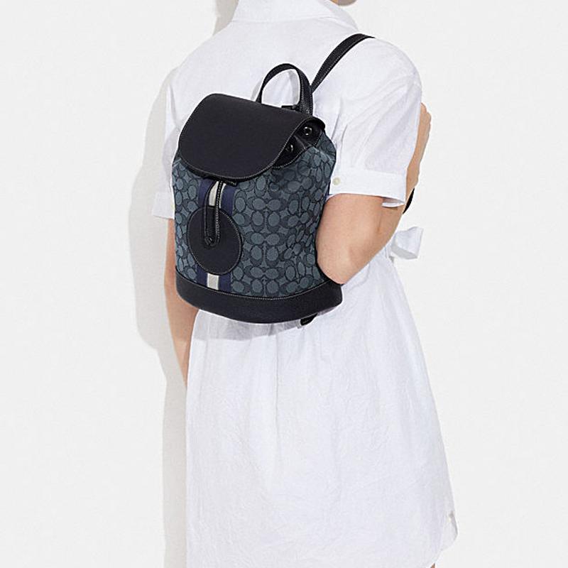 Coach Dempsey 26 Classic Floral Drawstring Snap Closure Backpack Women backpack Dark-Blue CE601-SVVGD