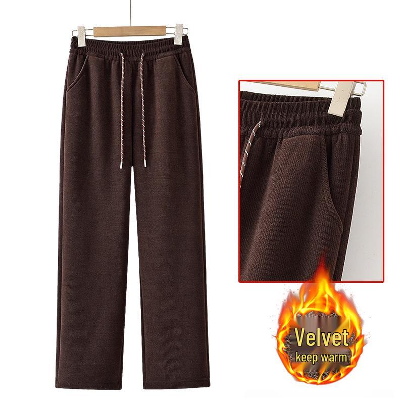 

Warm Velvet High-Waist Cotton Pants for Middle-Aged & Elderly Women, Grandma & Mom Style, Slimming Wide-Leg Design XL кавовий