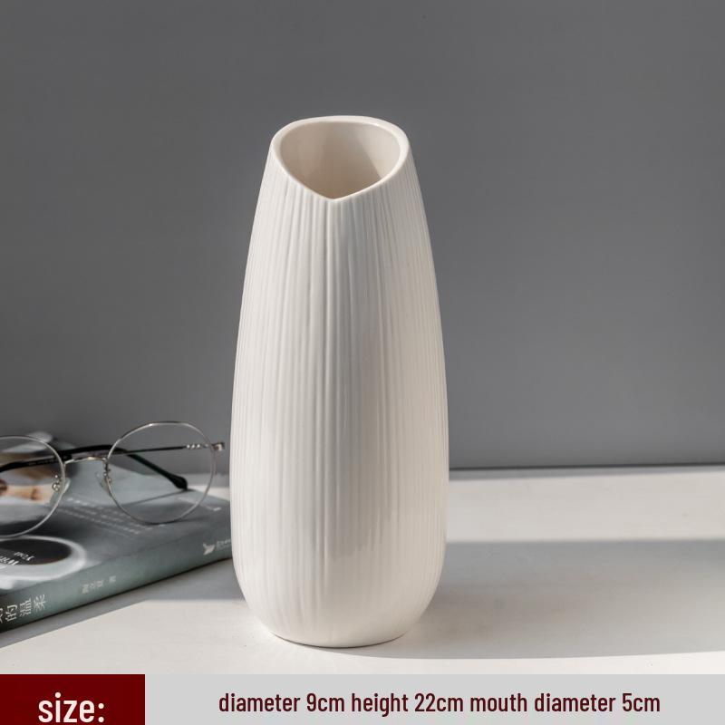 Nordic Minimalist White Ceramic Vase for Hydroponic and Dried Flower Arrangements in Modern Living or Dining Spaces