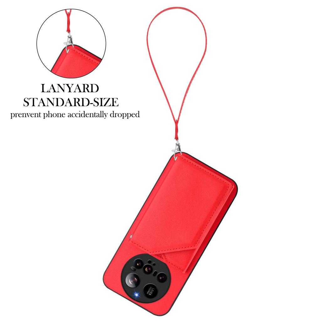For Xiaomi 15 Ultra Case Card Holder Kickstand Skin-Touch Phone Cover with Wrist Strap
