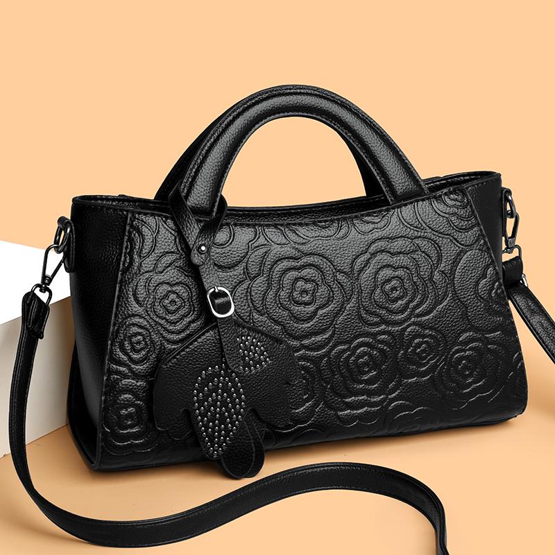 Elegant Embossed Flower Design Faux Leather Tote Bag with Adjustable Shoulder Strap