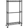 Heavy Duty Clothes Rack, Double Hanging Rods Clothing Garment Rack with Bottom and Top Storage Tier, Rolling Clothing Rack for Hanging Clothes, 1''
