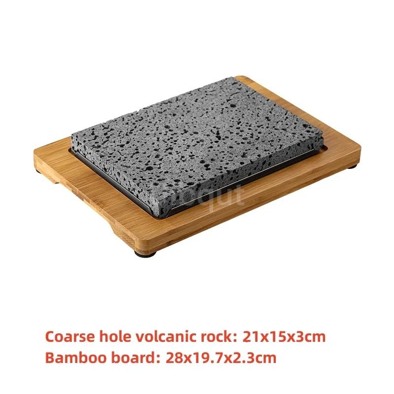 High temperature resistant volcanic rock natural stone steak tray grill plate granite slab board frying plate rock stone slab