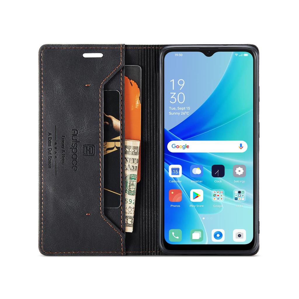 For Oppo A57s 4G/Oppo A57e 4G/Oppo A77 4G/Oppo A77s 4G/Oppo A57 4G Wallet Case AUTSPACE A01 Leather Stand Cover with RFID Blocking Card Holder