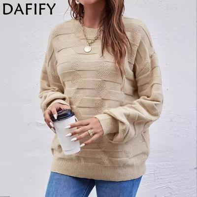 Women's Fashion Casual Fall Winter Solid Color Print Long Sleeve O-Neck Sweaters
