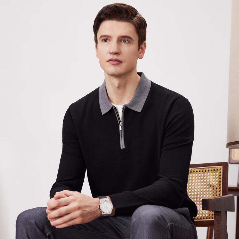 FIRS Men's Wool Blend Long-Sleeve Contrast Polo Shirt