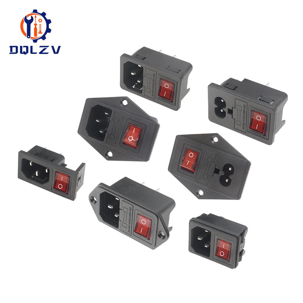 Inlet Plug Pin Connector 3 Pin IEC320 C14 Electrical Socket LED 250V Rocker Switch Brass 10A Fuse Computer Mount Accessories