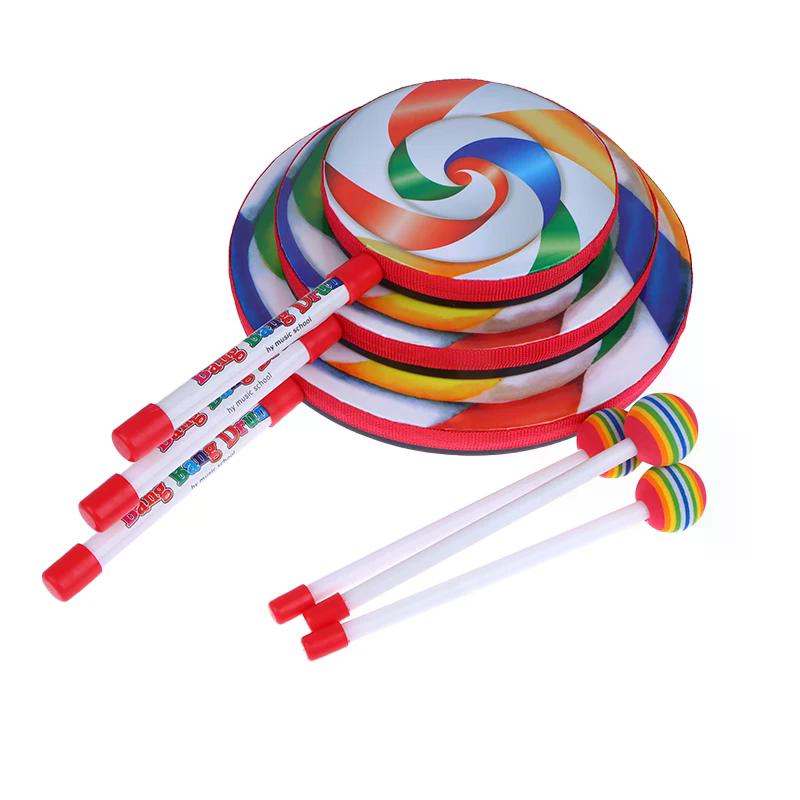 6Inch 8Inch 10Inch Lollipop Hand Drum Percussion Instruments Colorful Dance Props Infant Musical Toys Teaching Aids