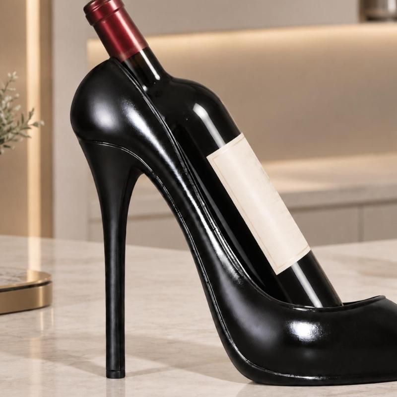 High Heel Wine Bottle Stand, Decorative Open-Front Display Accent for a Dining Table, Sideboard, or Wine Cabinet