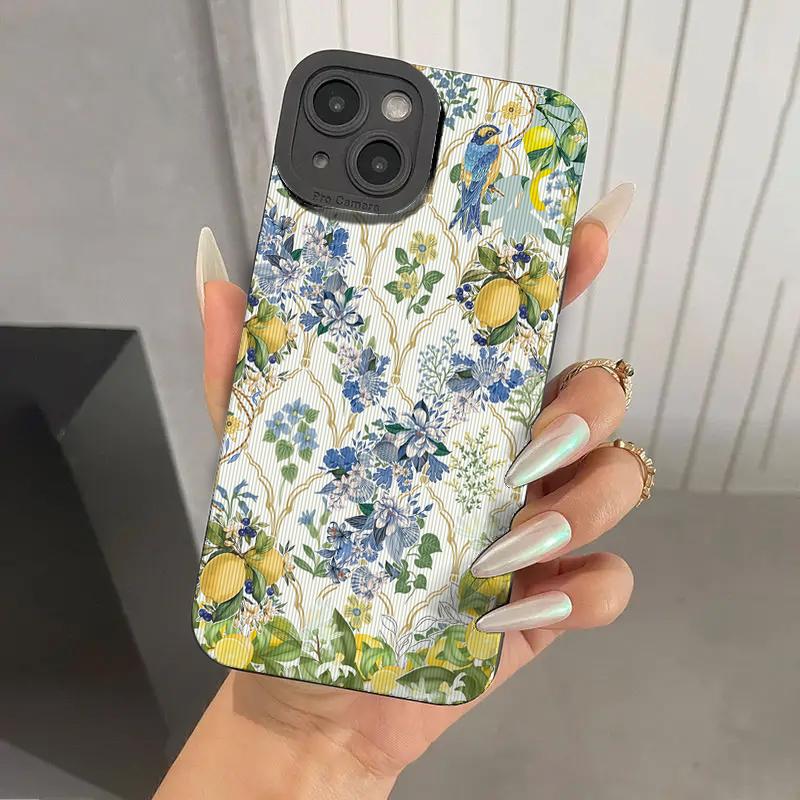 Elegant Blue Floral Phone Case For Samsung Galaxy S25 S24 S23 S22 S21 Plus Ultra A56 A55 A54 A53 A36 A35 A34 A33 A26 A16 Cover