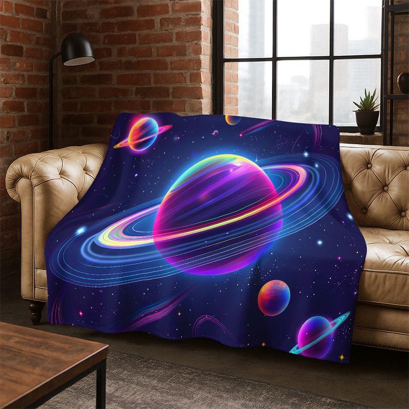 Universe Milky Way Space Stars Galaxy Earth Flannel Blanket Soft Warm Throw Blanket for Bedroom Living Room Bed Travel Camping 75x90cm