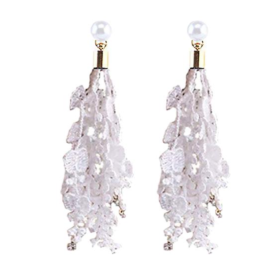 

Свадебные кружевные серьги-гвоздики с кисточками и стразами, длинные висячие серьги-гвоздики из искусственного жемчуга, подарок белый