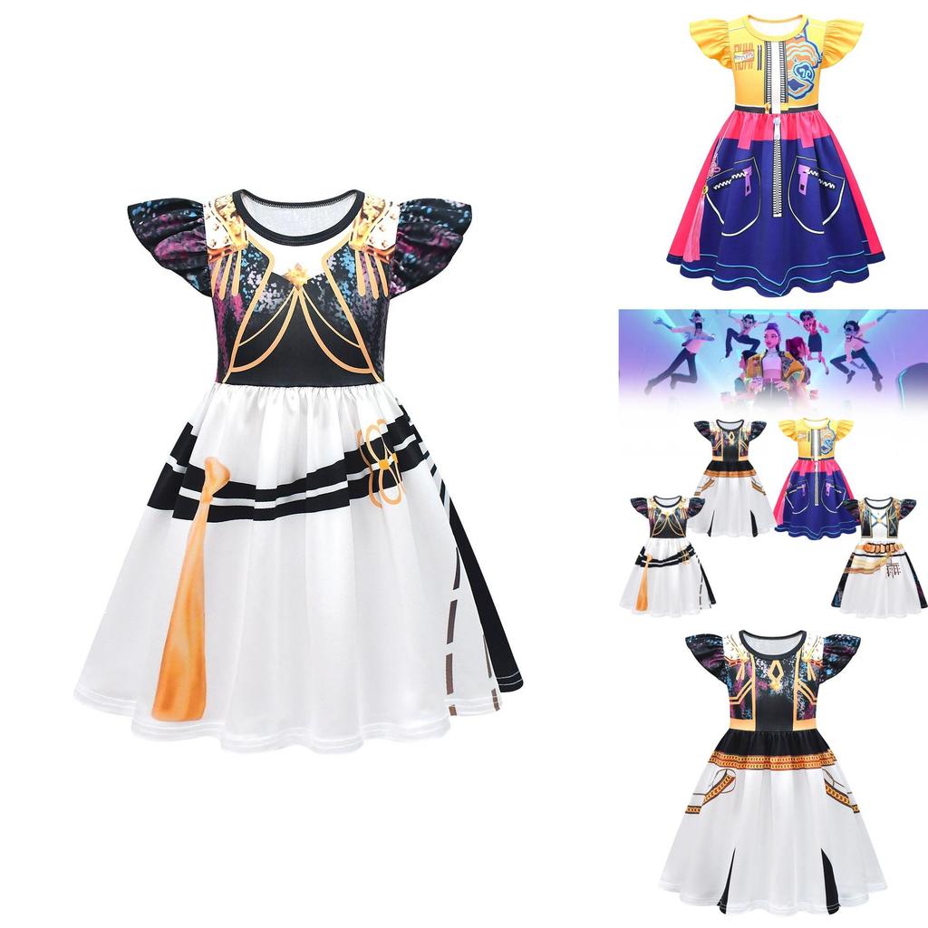 Kpop Demon Hunters Rumi Mira Zoey Girl Cosplay Dress For Kids With Flared Sleeves And Cartoon Pattern For Summer Play