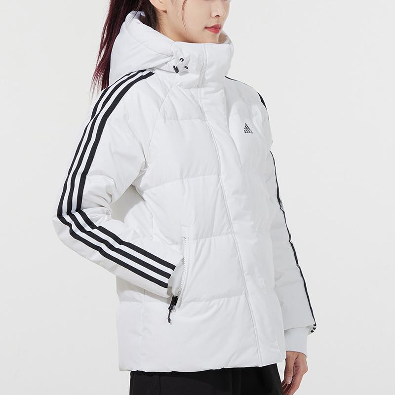 Adidas W 3St Puffjacke mit durchgehendem Reißverschluss und Kapuze mit Kordelzug Damenjacken Weiß HA1176
