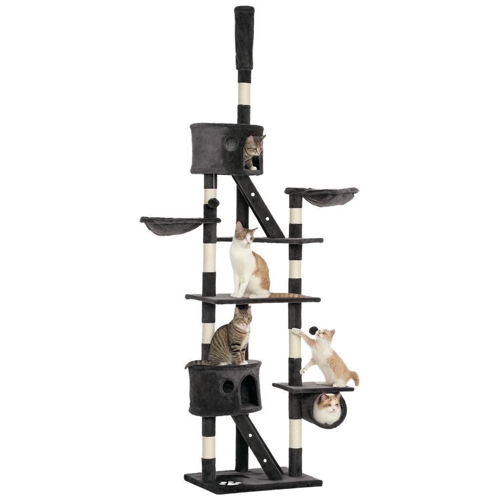 Floor-to-Ceiling Cat Tree for Indoor Cats, 240-260cm Adjustable Cat Tree - Dark Grey