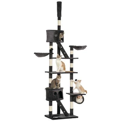 Floor-to-Ceiling Cat Tree for Indoor Cats, 240-260cm Adjustable Cat Tree - Dark Grey