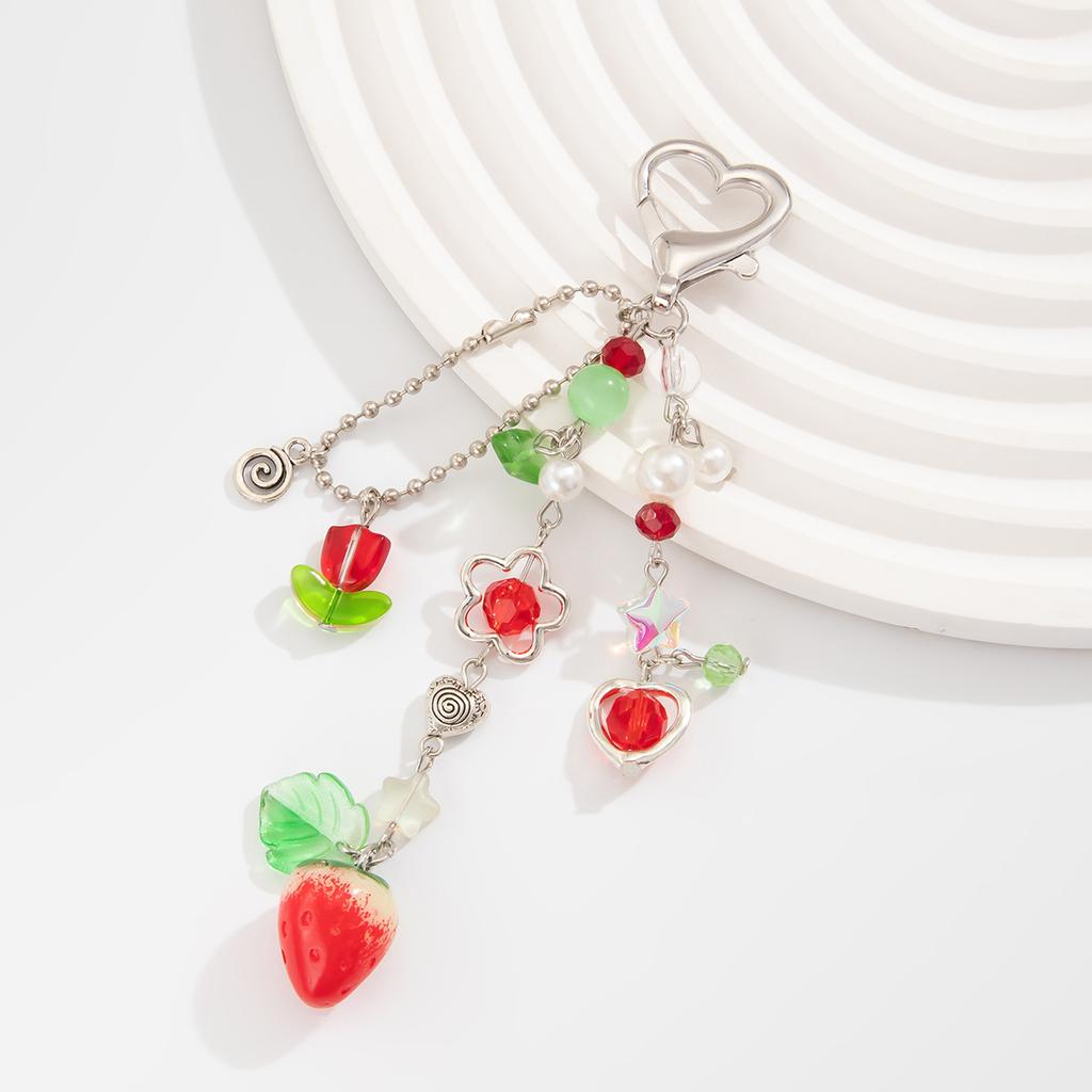 Y2k Fashion Flower Star Love Bow Strawberry Pendant Acrylic Keychain Student Women's Bag Backpack Pants Chain