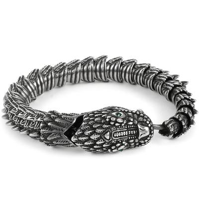 Herren Edelstahl Drachen Körperketten Armband für Männer Mit Grünen Zirkonia Augen Vintage Finish Punk Rock Biker Schmuck Zubehör