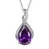 Twisted Curve Three Prong Teardrop Multi Color Stone Pendant Side Paved Accent Stone Thin Link Chain Women Elegant Neck Jewelry