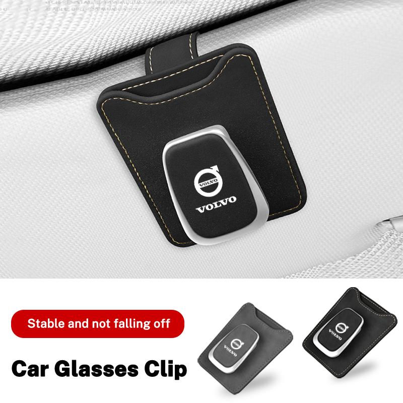 Car Logo Sun Visor Glasses Clip Sunglasses Storage Card Holder Accessories For Volvo Xc60 Xc90 V60 S60 V50 V90 C40 XC40 V70 XC70