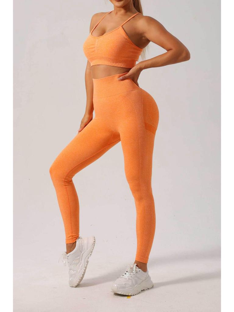 Peach Breathable Elastic Tight-Fit Yoga & Running Fitness Pants Set