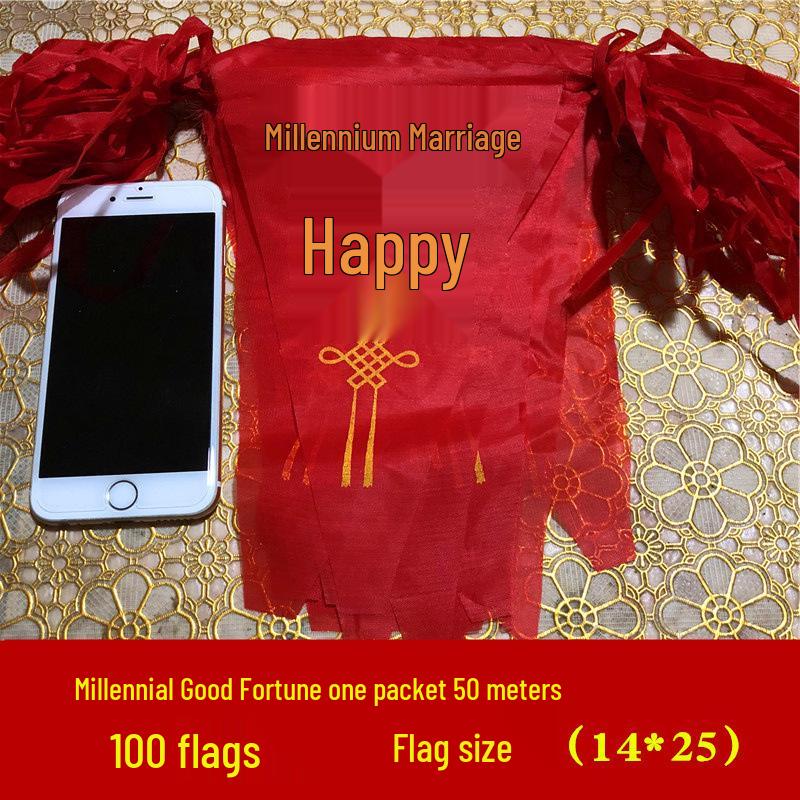 Red  Xi  Character Non-woven Wedding Triangle Flags - Hollow Decorative Hanging Flags